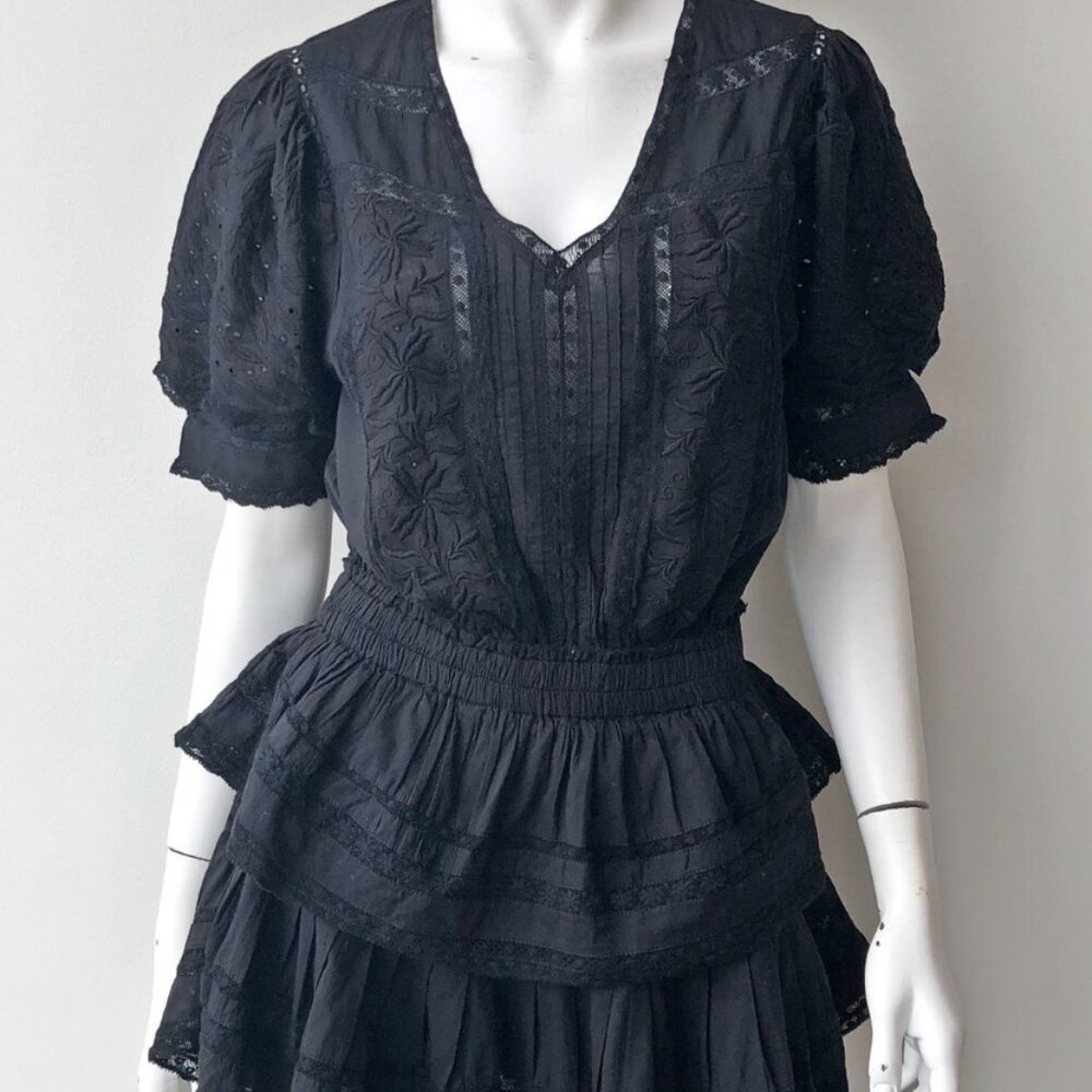 LoveShackFancy Marissa Embroidered Ruffle Mini Dress - Size XS